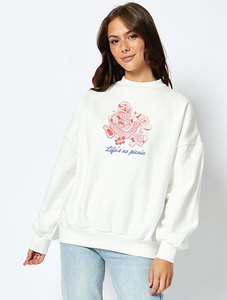 Life's No Picnic Sweatshirt in Ecru Hoodies & Sweatshirts Skinnydip London