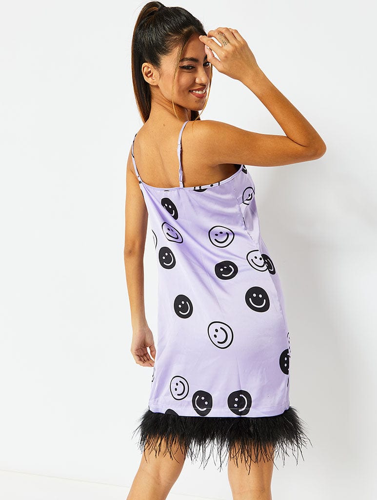 Lilac & Black Smiley Fur Nightdress Lingerie & Nightwear Skinnydip London