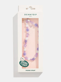 Lilac Happy Face Beaded Strap Phone Grips Skinnydip London