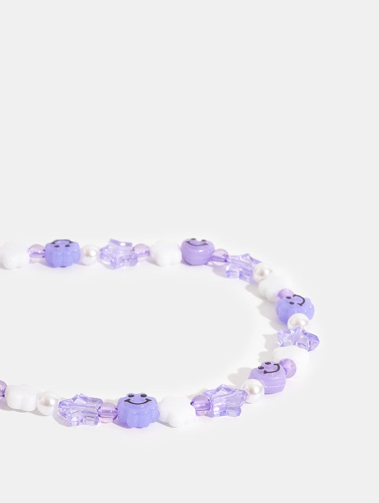 Lilac Happy Face Beaded Strap Phone Grips Skinnydip London