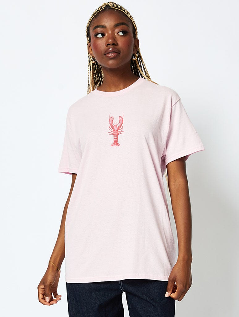 Lobster Dish T-Shirt in Pink Tops & T-Shirts Skinnydip London