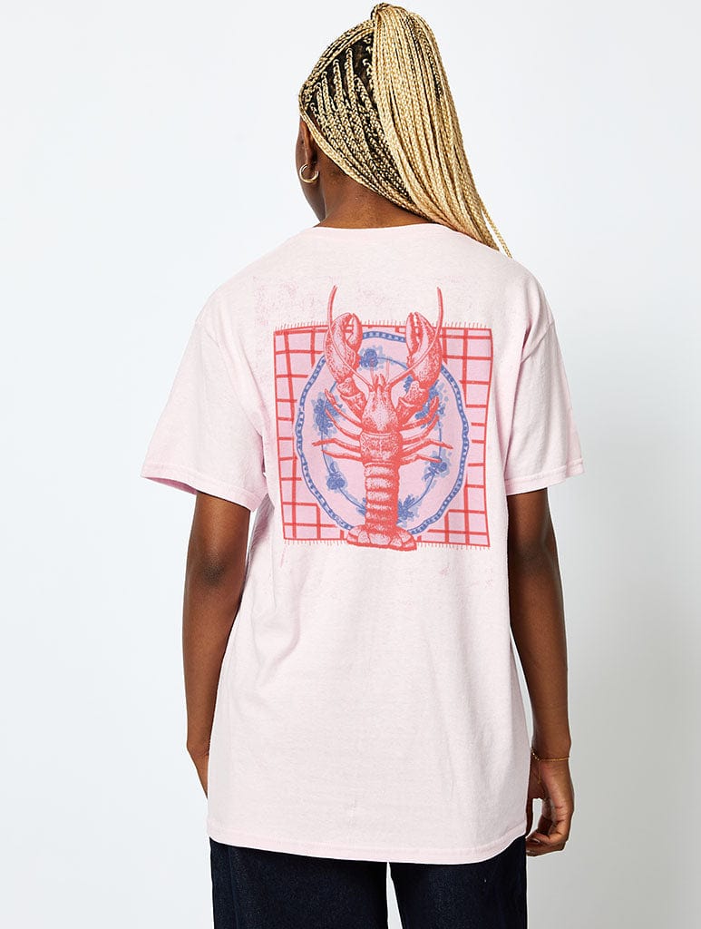 Lobster Dish T-Shirt in Pink Tops & T-Shirts Skinnydip London