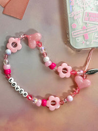 Lover Pink Beaded Phone Strap Phone Grips Skinnydip London