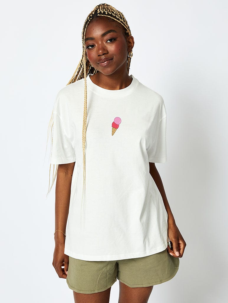 Mallows Beauty x Skinnydip Ice Cream T-Shirt In Ecru Tops & T-Shirts Skinnydip London