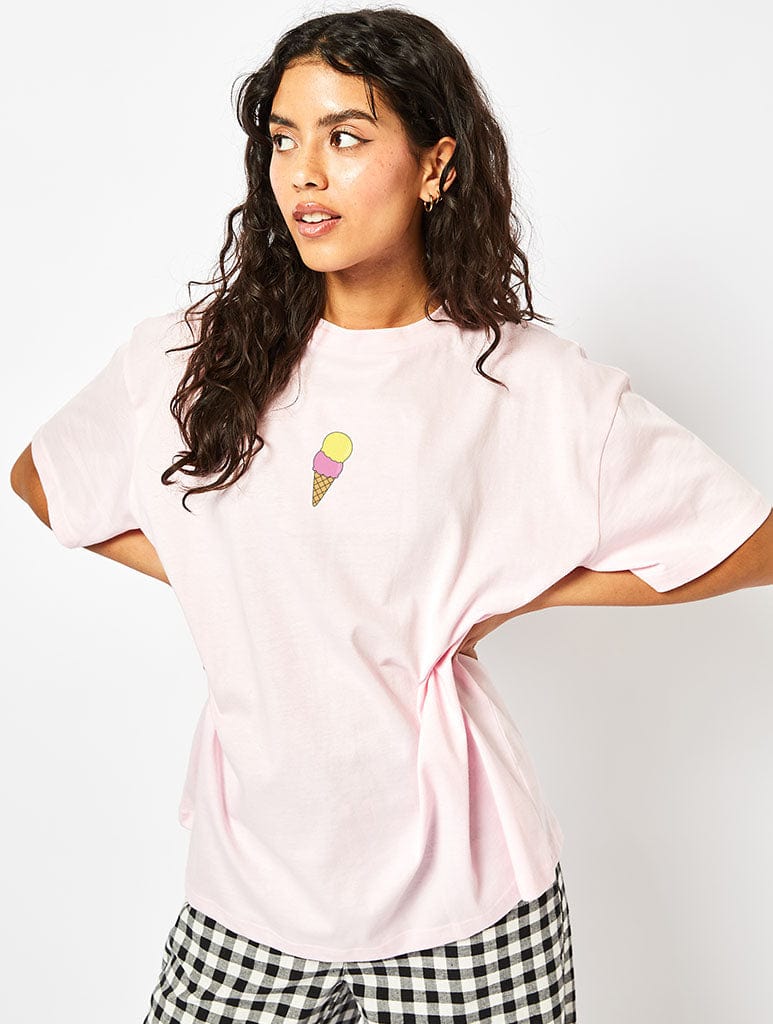 Mallows Beauty x Skinnydip Ice Cream T-Shirt In Pink Tops & T-Shirts Skinnydip London