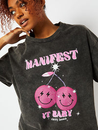 Manifest It Baby Acid Wash Oversized T-Shirt Tops & T-Shirts Skinnydip London