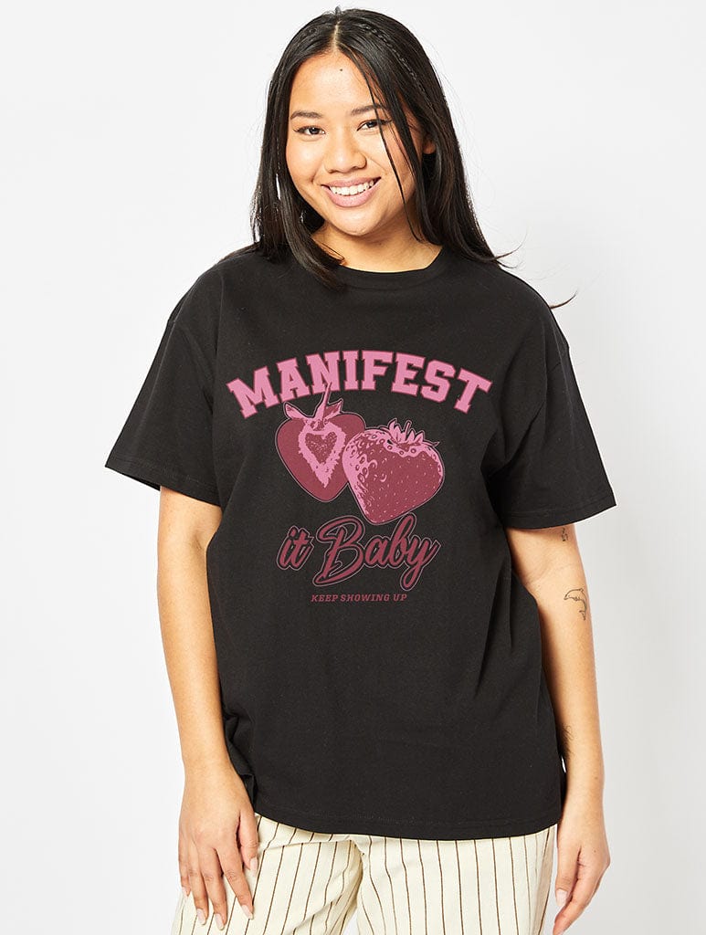 Manifest It Baby T-Shirt in Black Tops & T-Shirts Skinnydip London