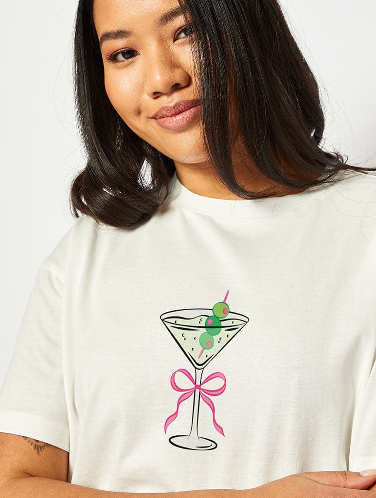 Martini Bow T-Shirt In Ecru Tops & T-Shirts Skinnydip London