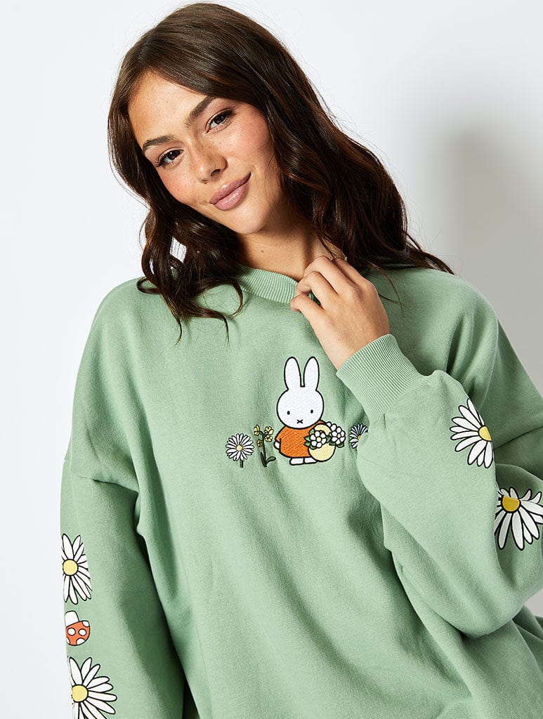 Miffy Sweatshirt in Green Hoodies & Sweatshirts Skinnydip London