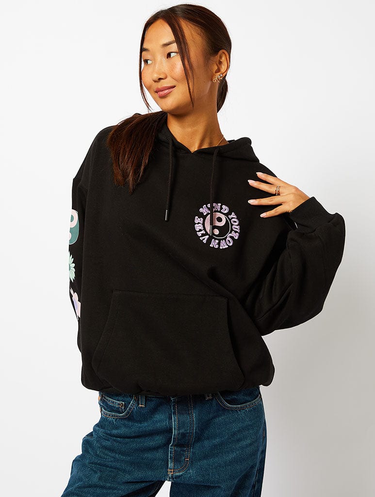 Mind Your Own Vibe Hoodie in Black Hoodies & Sweatshirts Skinnydip London