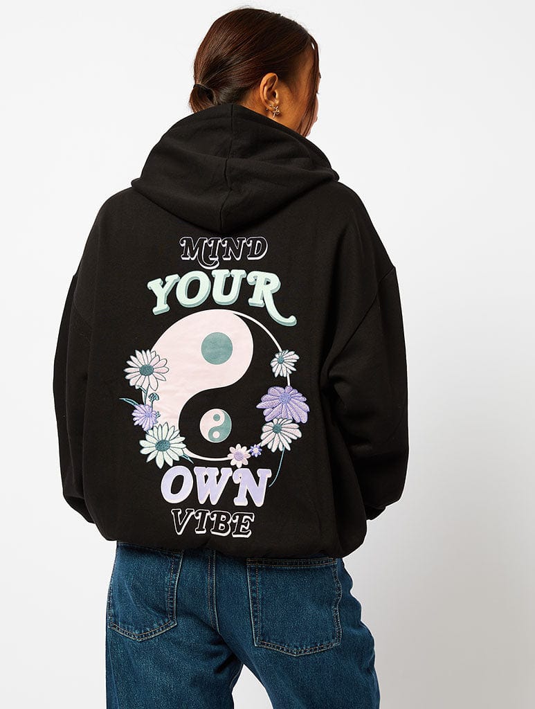 Mind Your Own Vibe Hoodie in Black Hoodies & Sweatshirts Skinnydip London