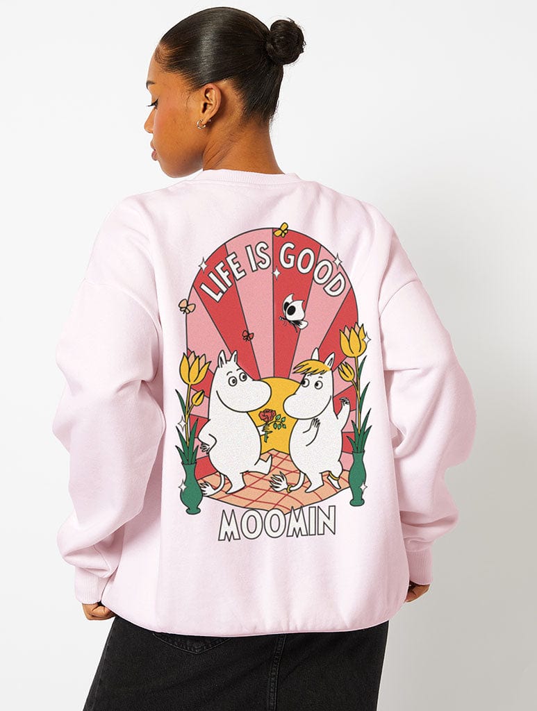 Moomin x Skinnydip Life is Good Sweatshirt in Pink Hoodies & Sweatshirts Skinnydip London