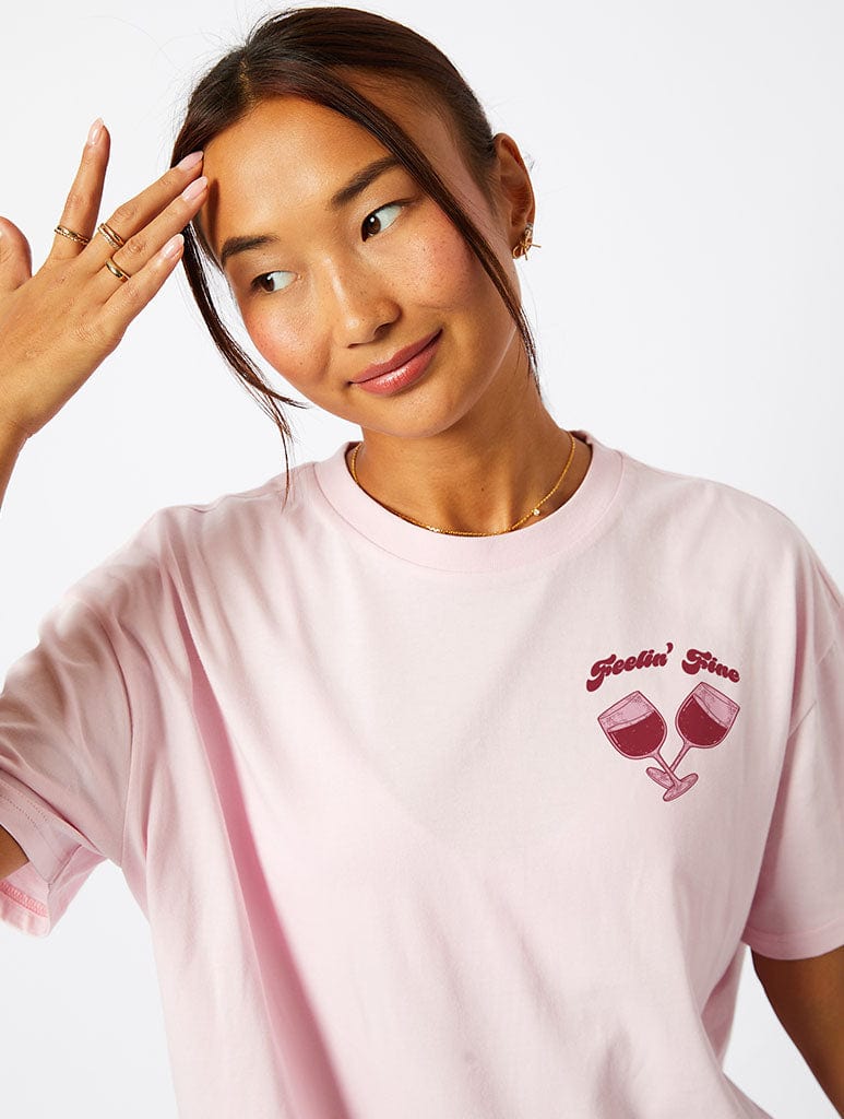 Mulled Wine, Feelin' Fine T-Shirt in Pink Tops & T-Shirts Skinnydip London