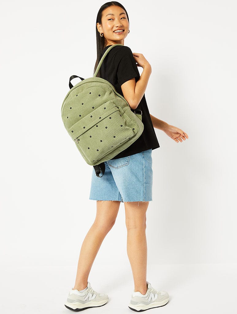 Olive Cord Daisy Backpack Bags Skinnydip London