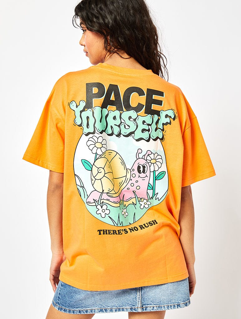 Pace Yourself Oversized Orange T-Shirt Tops & T-Shirts Skinnydip London