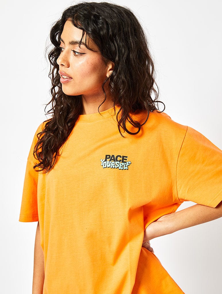Pace Yourself Oversized Orange T-Shirt Tops & T-Shirts Skinnydip London