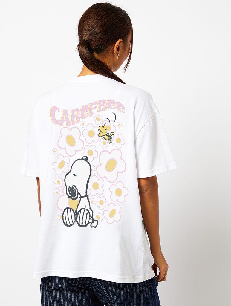 Peanuts x Skinnydip Snoopy Care Free T-Shirt in Ecru Tops & T-Shirts Skinnydip London