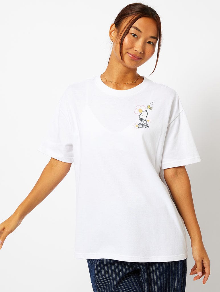 Peanuts x Skinnydip Snoopy Care Free T-Shirt in Ecru Tops & T-Shirts Skinnydip London