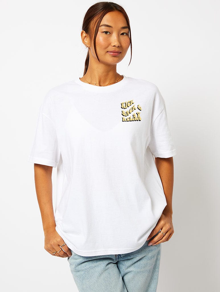 Peanuts x Skinnydip Snoopy Kick Back & Relax T-Shirt in Ecru Tops & T-Shirts Skinnydip London