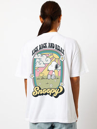 Peanuts x Skinnydip Snoopy Kick Back & Relax T-Shirt in Ecru Tops & T-Shirts Skinnydip London