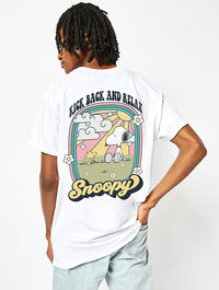 Peanuts x Skinnydip Snoopy Kick Back & Relax T-Shirt in Ecru Tops & T-Shirts Skinnydip London