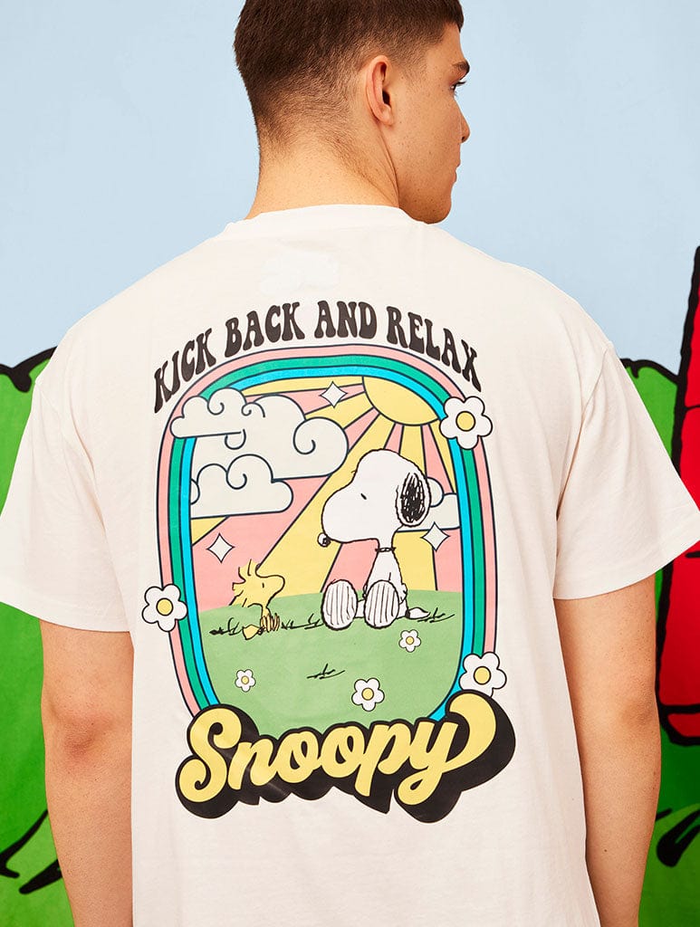 Peanuts x Skinnydip Snoopy Kick Back & Relax T-Shirt in Ecru Tops & T-Shirts Skinnydip London