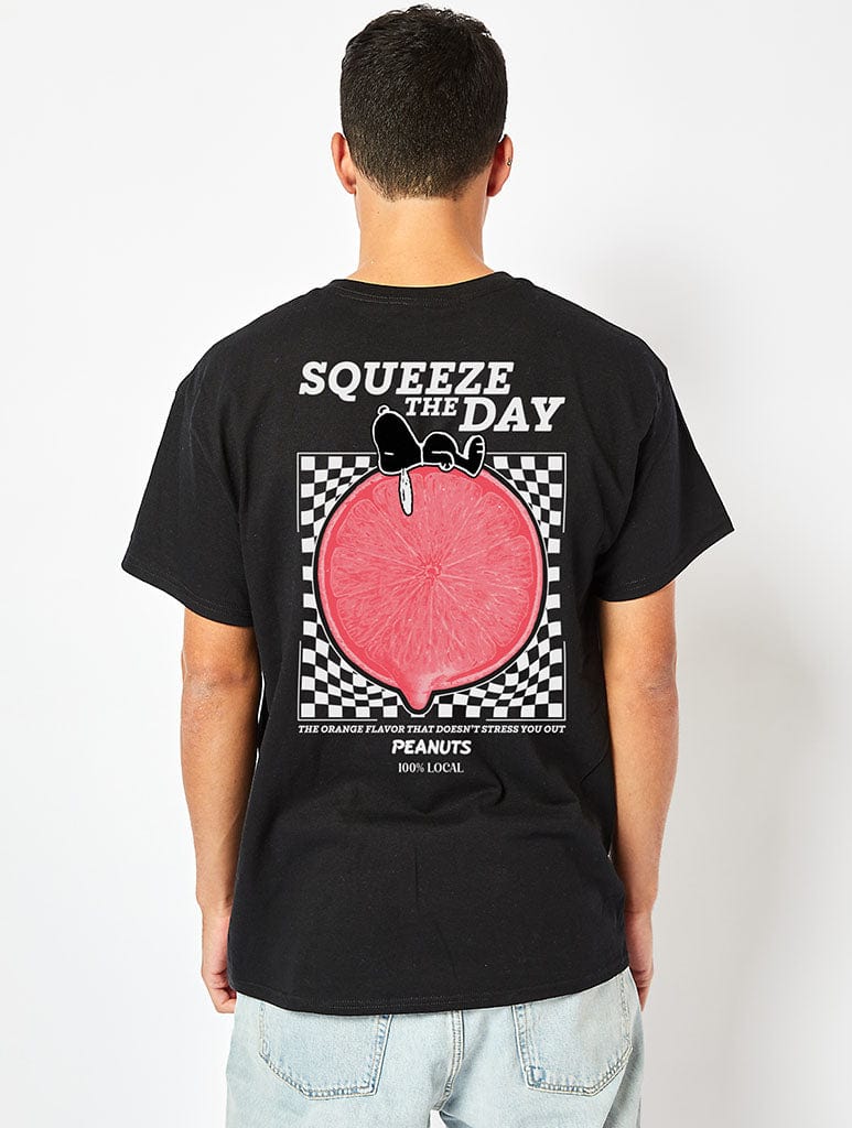 Peanuts x Skinnydip Snoopy Squeeze the Day T-Shirt in Black Tops & T-Shirts Skinnydip London