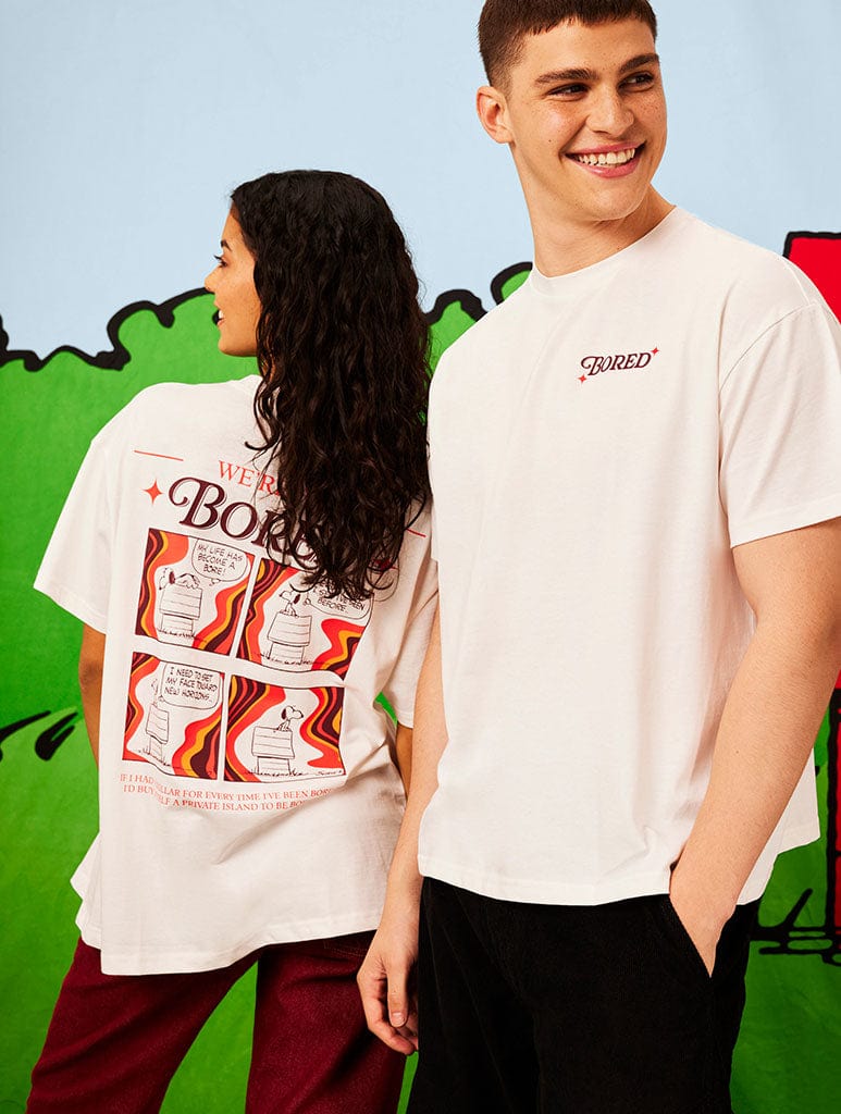 Peanuts x Skinnydip Snoopy We're All Bored T-Shirt in Ecru Tops & T-Shirts Skinnydip London