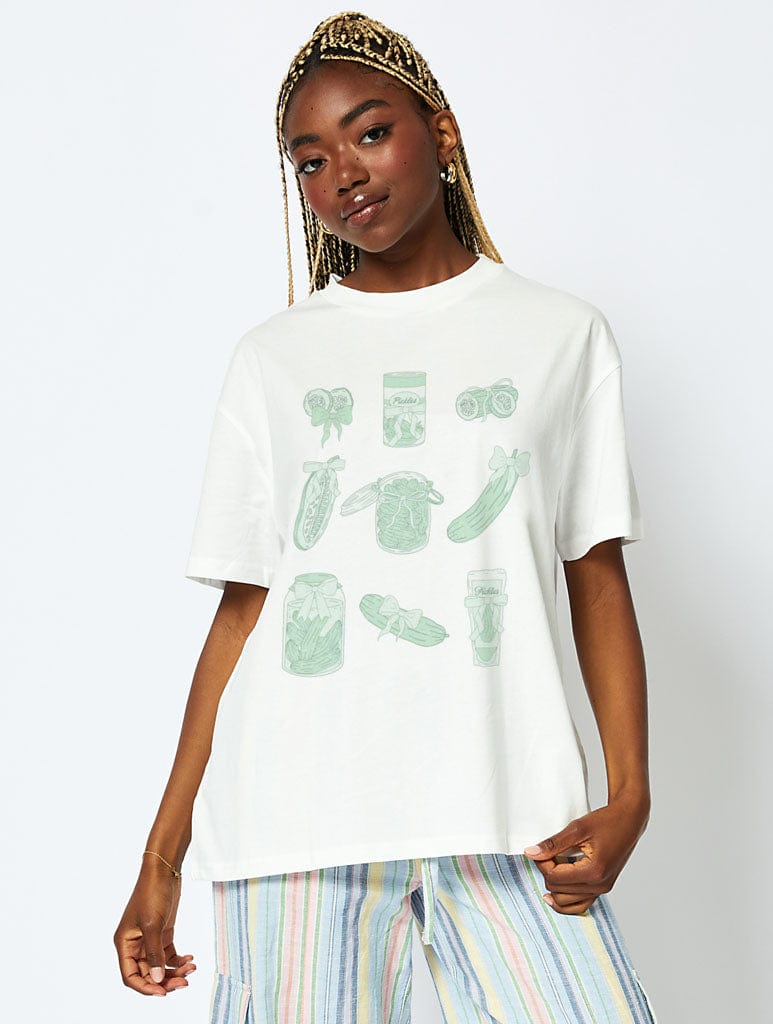 Pickle Lover T-Shirt In Ecru Tops & T-Shirts Skinnydip London