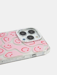 Pink And Red Warped Happy Face Shock iPhone Case Phone Cases Skinnydip London