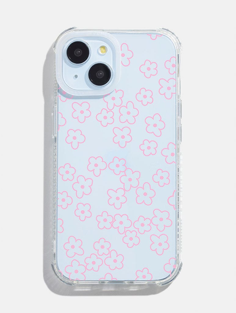 Pink Flower Outline Shock iPhone Case Phone Cases Skinnydip London