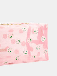 Pink & Green Happy Face Makeup Bag Makeup Bags & Washbags Skinnydip London