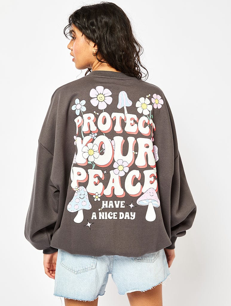 Protect Your Peace Acid Wash Oversized Sweatshirt Hoodies & Sweatshirts Skinnydip London