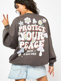 Protect Your Peace Acid Wash Oversized Sweatshirt Hoodies & Sweatshirts Skinnydip London