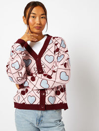 Quilted Cherry & Bow Cardigan in Multi Jumpers & Cardigans Skinnydip London