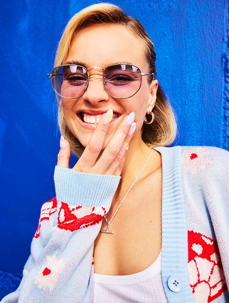 Red Mushroom Knit Cardigan in Blue Jumpers & Cardigans Skinnydip London