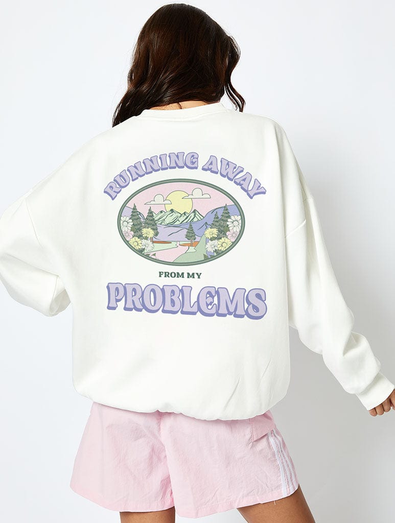 Running Away From My Problems Sweatshirt In Ecru Hoodies & Sweatshirts Skinnydip London