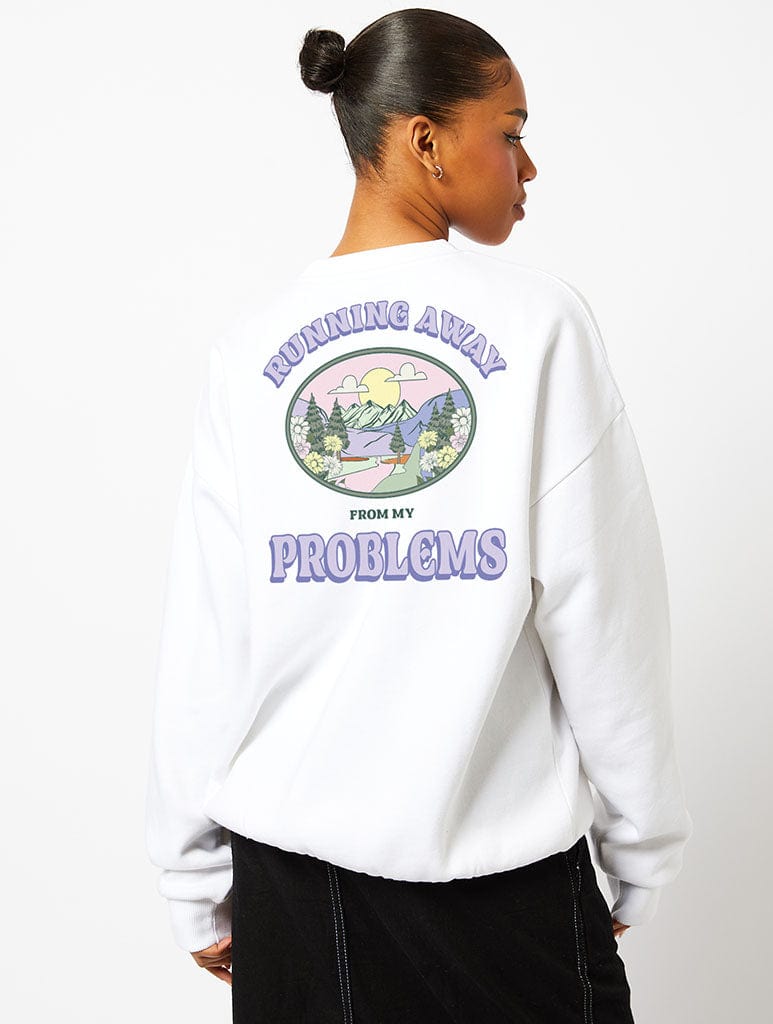 Running Away From My Problems Sweatshirt In Ecru Hoodies & Sweatshirts Skinnydip London