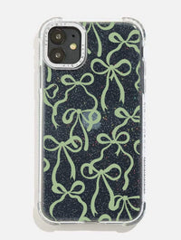 Sage Bows Glitter Shock iPhone Case Phone Cases Skinnydip London