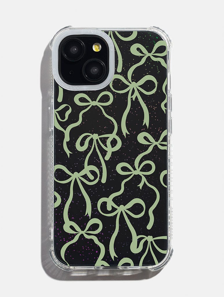 Sage Bows Glitter Shock iPhone Case Phone Cases Skinnydip London