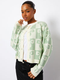 Sage Check Bow Knitted Cardigan Jumpers & Cardigans Skinnydip London