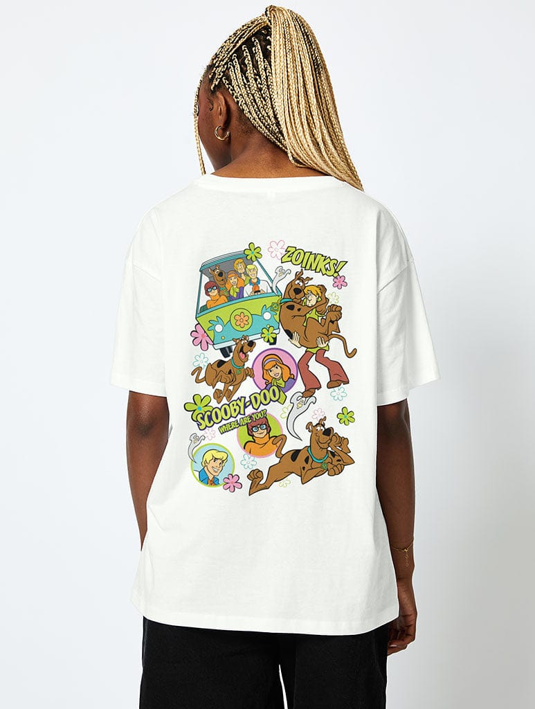 Scooby Doo x Skinnydip Sticker T-Shirt in Ecru Tops & T-Shirts Skinnydip London