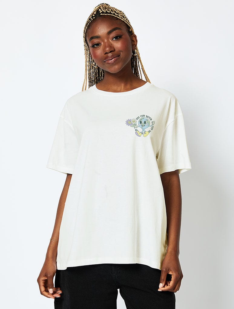 See You Never T-Shirt In Ecru Tops & T-Shirts Skinnydip London