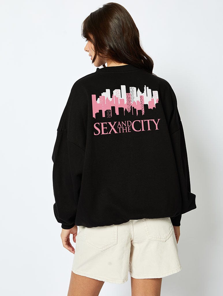 Sex And The City Pink Skyline Sweatshirt In Black Hoodies & Sweatshirts Skinnydip London