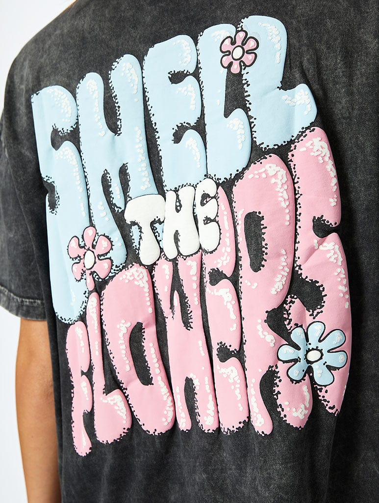 Smell The Flowers Oversized Acid Wash T-Shirt Tops & T-Shirts Skinnydip London