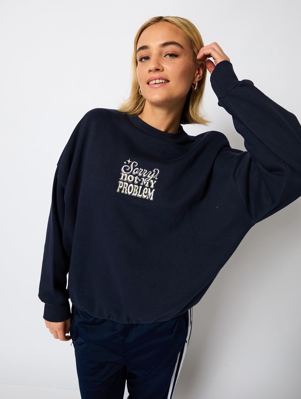 Sorry Not My Problem Sweatshirt in Navy Hoodies & Sweatshirts Skinnydip London