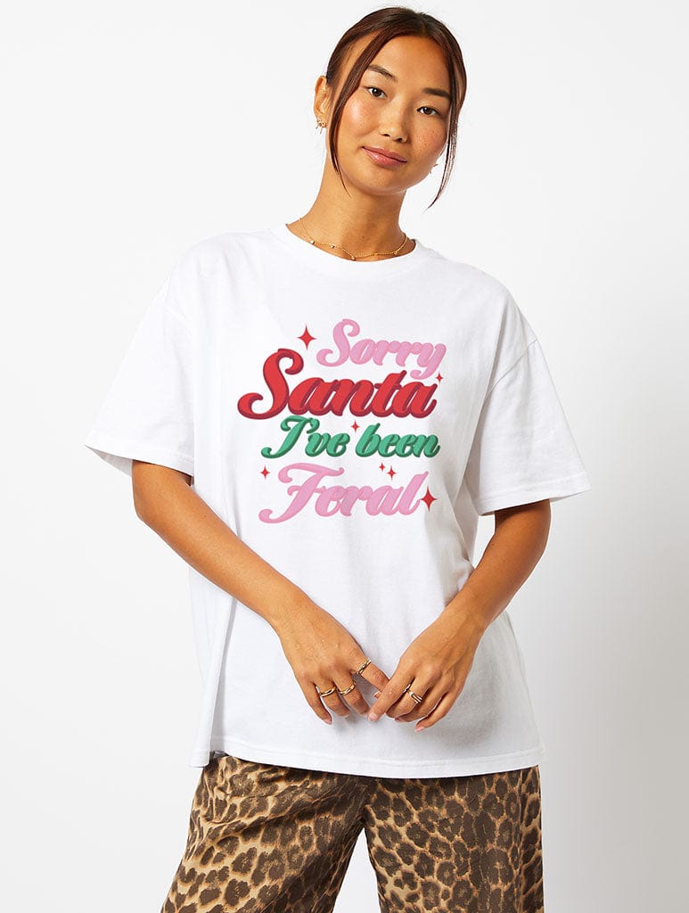 Sorry Santa I've Been Feral T-Shirt in Ecru Tops & T-Shirts Skinnydip London