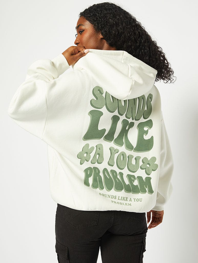 Sounds Like A You Problem Oversized Hoodie in Ecru Hoodies & Sweatshirts Skinnydip London