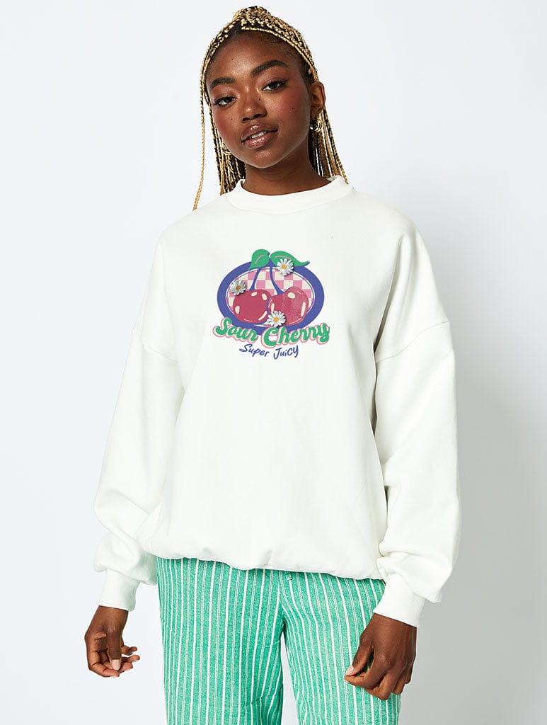 Sour Cherry Sweatshirt in Ecru Hoodies & Sweatshirts Skinnydip London