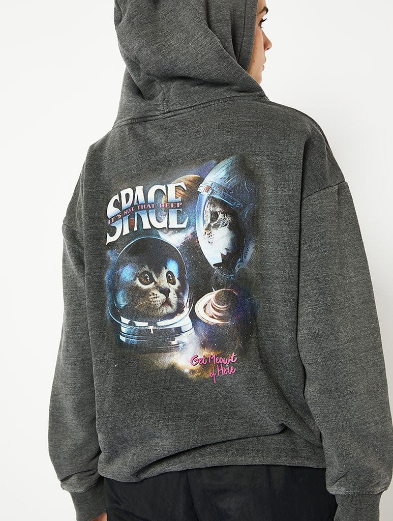 Space Cat Acid Wash Oversized Hoodie | Sweatshirts & Hoodies